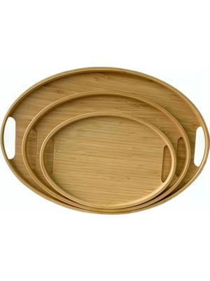 Go İthalat Bambu 3 Boy Oval Tepsi Seti 20X29 26X36 31X45 Cm.