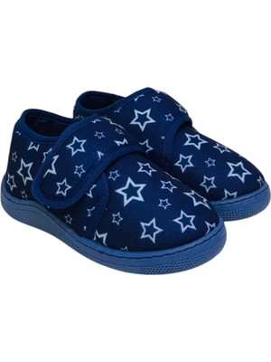 KU&PA SHOES Pas Laci Yıldız Baskılı Kids Çocuk Unisex Panduf Ayakkabı Cırtlı Kaydırmaz Taban Ev Patiği KP-2006