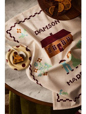 Anthropologie Damson Madder El Boyaması Desenli Pamuklu Mutfak Havlusu 2’li