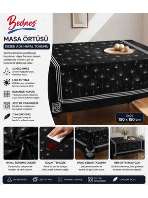 Magic Lady Hayal Tohumu Pano Desen Masa Örtüsü 150X150 cm – Leke Tutmaz, Su Geçirmez, Silinebilir Siyah