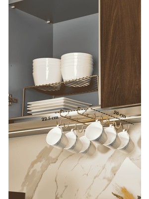 Edora Home Mat Gold 10 Kancalı Bardak Askılığı Raf Altı Kupa Fincan Düzenleyici Paslanmaz Metal