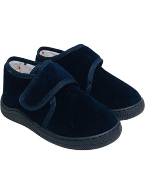 Pas Koyu Laci Kadife Kids Çocuk Unisex Panduf Ayakkabı Cırtlı Kaydırmaz Taban Ev Patiği KP-1004