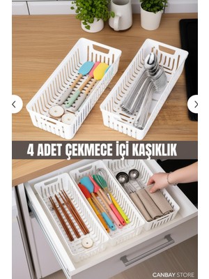 Azesur 4'lü Modüler Kaşıklık Seti - Mutfak Düzenleyici Çekmece Içi Organizer Bıçaklık Kepçelik Beyaz