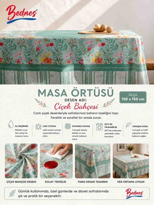 Magic Lady Çiçek Bahçesi Pano Desen Masa Örtüsü 150X150 cm – Leke Tutmaz, Su Geçirmez, Silinebilir