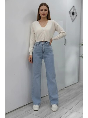 Woddi Vera Kadın Yüksek Bel Kar Yıkama Salaş Jeans Wide Leg Geniş Paça Palazzo Kot Pantolon