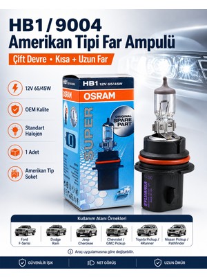 Osram Hb1 9004 Amerikan Tipi Far Ampulü 12V 65/45W Çift Devre Kısa Uzun Far Ampulü