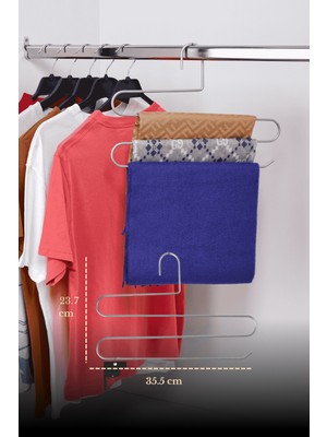 Edora Home Mat Gümüş 3 Katlı Pantolon Askılığı Dolap İçi Elbise Şal Eşarp Askılık Paslanmaz Metal