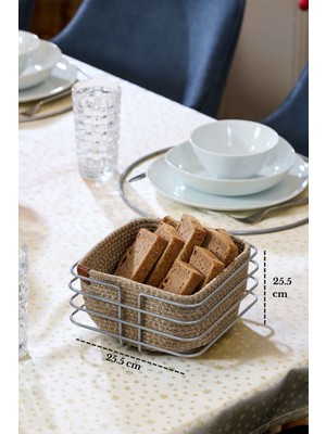 Edora Home Mat Gümüş Oval Köşeli Kare Ekmek Sepeti Ekmeklik Sunum Sepeti Makrome Çok Amaçlı Paslanmaz Metal
