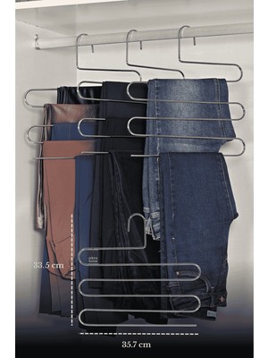 Edora Home 5'li Mat Gümüş 5 Katlı Pantolon Askılığı Dolap İçi Elbise Şal Eşarp Askılık Paslanmaz Metal