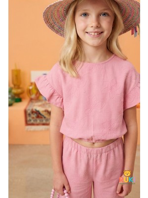 Ruki Çocuk Kız Çocuk Mum Çiçek Baskılı Bluz Pantolon Takım