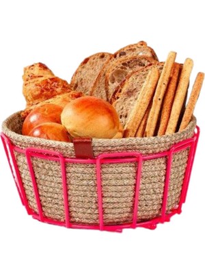 Edora Home Pembe Oval Köşeli Ekmek Sepeti Ekmeklik Sunum Sepeti Makrome Çok Amaçlı Paslanmaz Metal