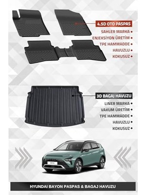 Die Grup Sahler Hyundai Bayon 2021+ Uyumlu 4.5d Premium Havuzlu Paspas ve Liner Marka 3D Bagaj Havuzu
