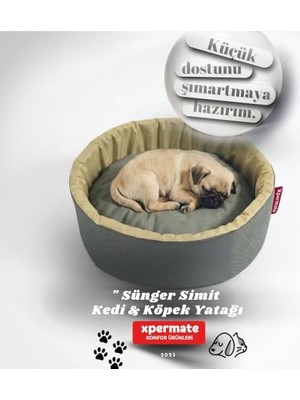 Die Grup Xpermate Kedi ve Köpek Yatağı Küçük Irk Köpek Yuvası Sünger Simit (Antrasit Bej, 55 Cm)