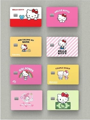 Die Grup 8'li Hello Kitty Set Çipli Veya Çipsiz Kart, Kredi Kartı, Akbil Kaplama Stickerı