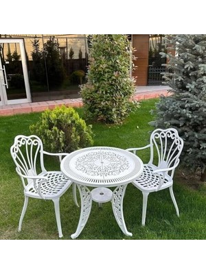 Die Grup Ceritti Ferforje Görünümlü Masa ve Sandalye, Bahçe, Balkon ve Dış Mekanda Kullanılabilir, 2 Yıl Garantili, 150 kg Taşıma Kapasiteli, Plastik Masa ve Sandalye Takımı (Beyaz, Standart)