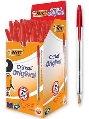 Die Grup Bıc Cristal Medium Tükenmez Kalem Kırmızı 50'li Kutu, 1.0 mm Orta Kalınlıkta Uç, Şeffaf Gövde, Delikli Kapak
