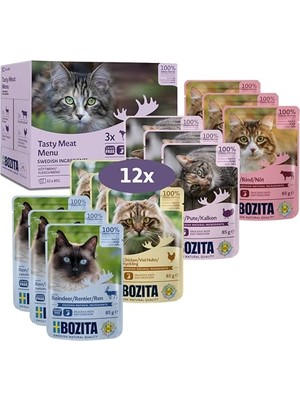 Die Grup Et Soslu Atıştırmalık Çoklu Kutu 12 x 85 G Pouch - Kediler Için Porsiyon Torbasında Islak