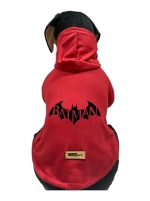 Die Grup Kapişonlu Sweatshirt Köpek ve Kedi Kıyafeti - Kırmızı Batman L Beden