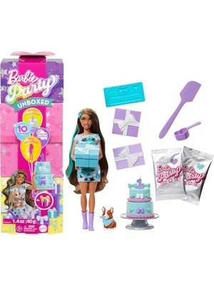 Die Grup Barbie Parti Paketi Bebek ve Aksesuarlar, Minik Dostumun Doğum Günü Serisi Parti Yıldızları Seti ve Renk Değişimi ile Pasta Süsleme Etkinliği Dahil 10 Sürpriz, JFG72