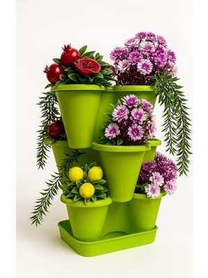 Die Grup 3 Katlı Şanslı Yonca Tasarımlı Dekoratif Saksı Seti, 26.5 x 26.5 Cm, Çiçek ve Bitki Sebze Yetiştirme, Bahçe Salon Mutfak Saksı Seti (Açık Mavi)