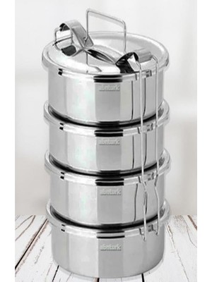 Die Grup Isıtılabilir Çelik Sefer Tası 4 Litre Paslanmaz 5-6 Kişilk 4 Kap Sefertası Yemek Taşıma Kabı 17X22CM