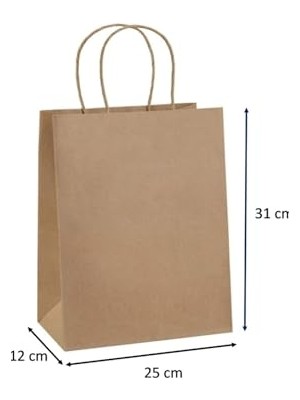 Die Grup Kraft Ofis Burgu Saplı Çanta 25 cm x 12 cm x 31 cm (25 Adet) (Kağıt Poşet Çanta)