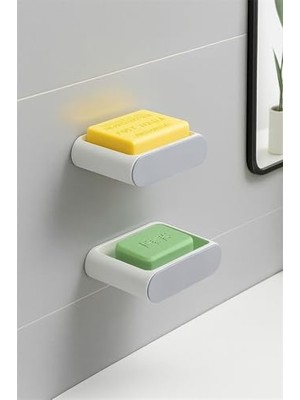 Die Grup Coverest Yapışkanlı Banyo Mutfak Sabunluk Süngerlik Seti, Beyaz, 2'li Set, Duvara Monte, 14.5x9.7x4 cm
