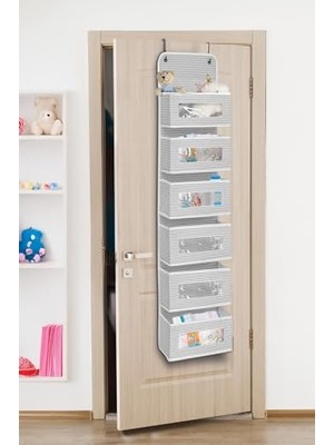Die Grup 6 Katlı Kapı Arkası Düzenleyici Raf Bebek Eşyası Çocuk Odası Banyo Organizer (Gri - Beyaz Çizgili)