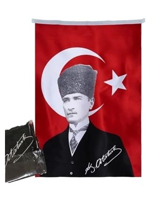 Die Grup Lona Sanat Türk Bayrağı Atatürk Posterli Saten Kumaş 70 x 100 cm