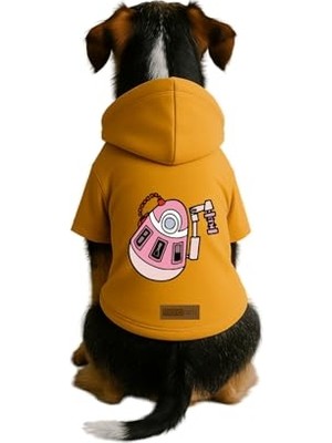 Die Grup Baskılı Içi Polarlı Köpek ve Kedi Kıyafeti & Elbisesi - Turuncu Renk Kapüşonlu Hoodie B36DF, Xs