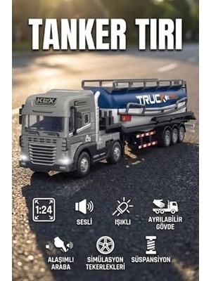 Die Grup 1:24 Ölçek Diecast Metal Kafa Işıklı ve Sesli Oyuncak Tanker Tırı - Ayrılabilir Dorseli Model Araba