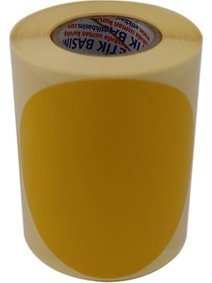 Die Grup Kuşe Daire Renk Baskılı Çap Etiketi 100MM Daire Ölçülerinde Yuvarlak Çıkartma Sticker Ruloda 250 Adet Kendinden Yapışkanlı Rulo Etiketi Barkod Yazıcılar ile Uyumlu 40MM Kuka (Sarı)