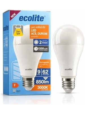 Die Grup Ecolite Şarjlı LED Acil Durum Ampulü 9W E27 (Sarı)          [enerji Sınıfı F]