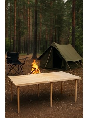Die Grup Katlanır Kamp, Piknik ve Bahçe Masası 70X150 cm - Ham Naturel Renk