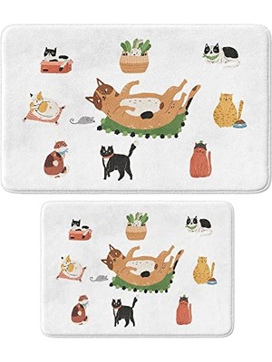 Die Grup Sevimli Tasarımlı Mikrofiber 2'li Takım Banyo Paspası, Kaymaz Taban, Makinede Yıkanabilir (40X60_50X80)