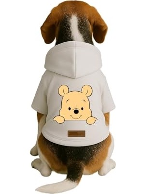 Die Grup Baskılı Içi Polarlı Köpek ve Kedi Kıyafeti & Elbisesi - Beyaz Renk Kapüşonlu Hoodie B693E, L