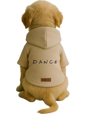 Die Grup Baskılı Içi Polarlı Köpek ve Kedi Kıyafeti & Elbisesi - Bej Renk Kapüşonlu Hoodie B1452, S