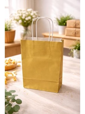 Die Grup Çelikpençe Kraft Kağıt Çanta, Büküm Saplı, 18X24X8 Cm, Hediyelik Butik Mağaza Poşeti, 25 Adet (Mavi)