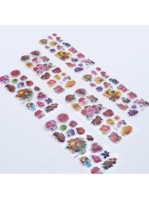 Die Grup 6 Adet Kabartmalı Yapışkan Sticker, Renkli Çiçekler
