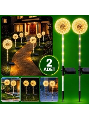 Die Grup 2'li Güneş Enerjili Karahindiba Bahçe Lambası Solar LED Dekoratif Dış Mekan Aydınlatma Sıcak Beyaz