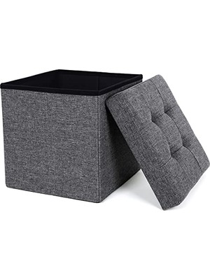 Die Grup Songmıcs Saklama Alanlı Tabure, Kapaklı Küp, Oturma Sandığı, Saklama Kutusu, Katlanabilir, Maksimum Statik Taşıma Kapasitesi 300 Kg, 40 L, 38 x 38 x 38 cm Suni Keten, Koyu Gri SPF27Z