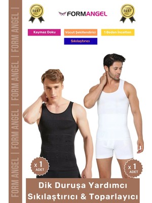 #erkekkorse Dik Duruş Vücut Bel Göğüs Toparlayıcı Göbek Sıkılaştırıcı Erkek Korse Atlet 2'li Set
