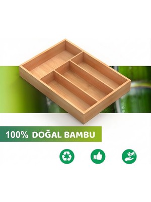Go İthalat Bambu 4 Bölmeli Çekmece Içi Düzenleyici Organizer Kaşıklık  24X33 Cm.