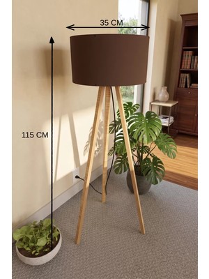 Pazarcan 3 Ayaklı Tripod Lambader Kahverengi Kumaş Başlık