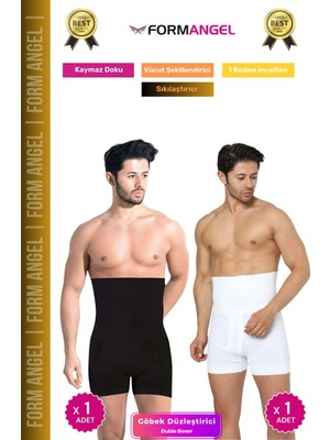 #boxerkorse Göbek Düzleştirici Bel Basen Toparlayıcı Sıkılaştırıcı Duble Erkek Boxer Korse 2'li Set