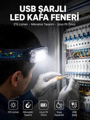 Pazarcan Kafa Lambası LED Fener Pratik Taşınabilir Ayarlanabilir USB Şarjlı