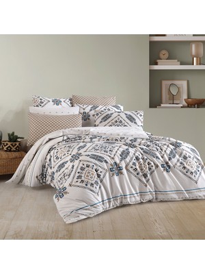 Eva Vintage Desenli Tek Kişilik, Çarşafı Lastikli, Nevresim Takımı (2 Yastık Kılıflı)