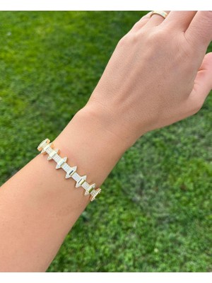 Nunu Takı Ysx Jewelry Altın Rengi Taşlı Üçgen Detaylı Kelepçe