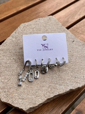 Ysx Jewelry Gümüş Taşlı Ataç Altılı Küpe Seti