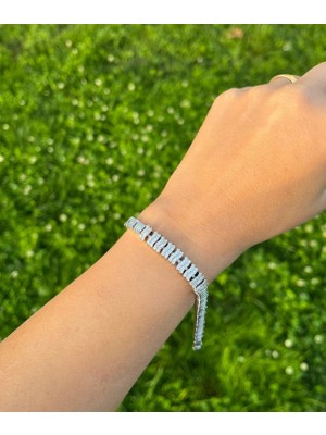 14K Gümüş Renkli Dizilimli Taşlı Bileklik
